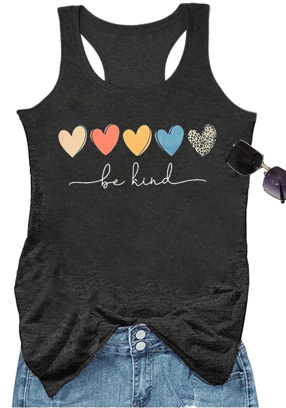 YEXIPO Womens Graphic Tank Tops Racerback Summer Tops Casual Loose Workout Tanks Beach Vacation Sleeveless Shirt Tank Top