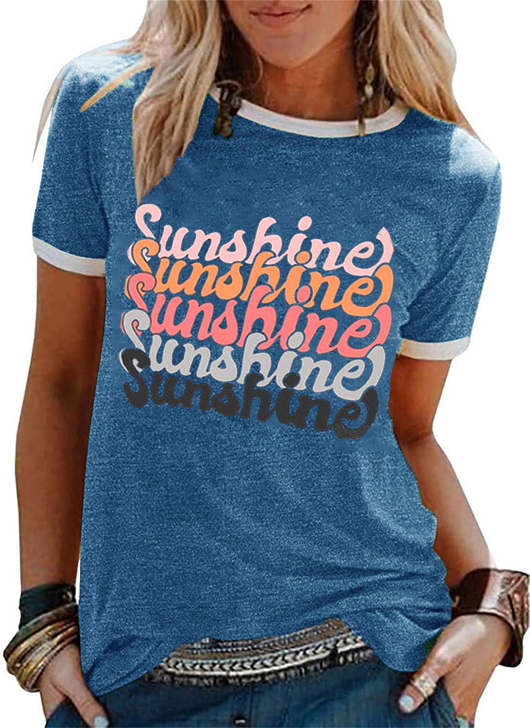 YEXIPO Graphic Tees for Women Short Sleeve Summer Tops Funny Letter Printed Loose Casual T Shirts
