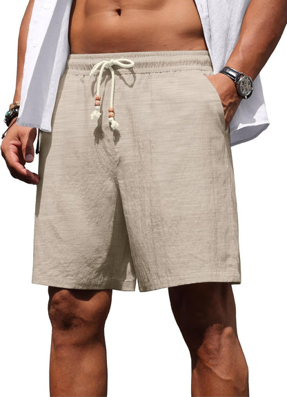 Sailwind Men’s Linen Shorts Casual Summer Elastic Waist Drawstring Lightweight Beach Vacation Shorts with Pockets