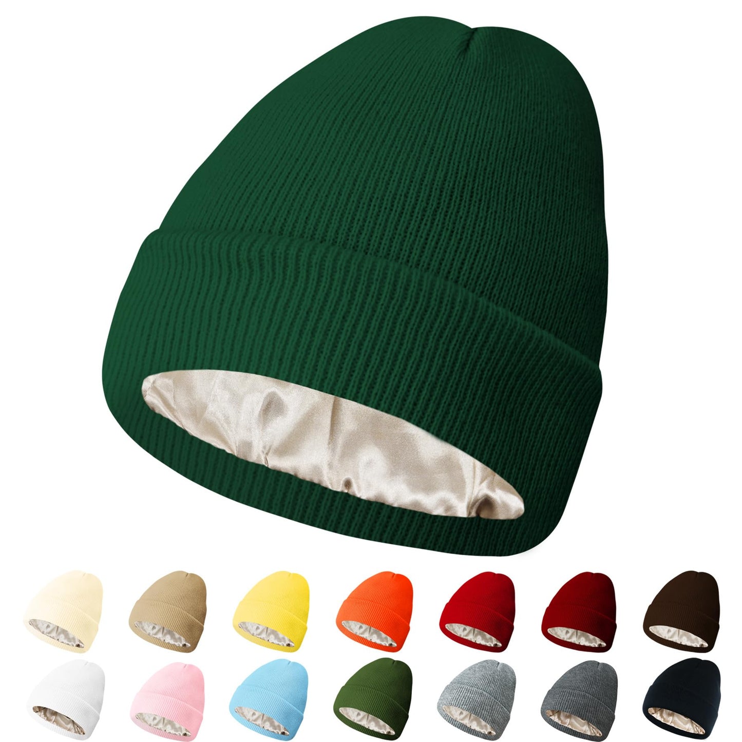 PFFY Womens Satin Lined Beanie Hat Silk Lining Winter Hats Beanies for Women Soft Slouchy Beanie Skull Cap