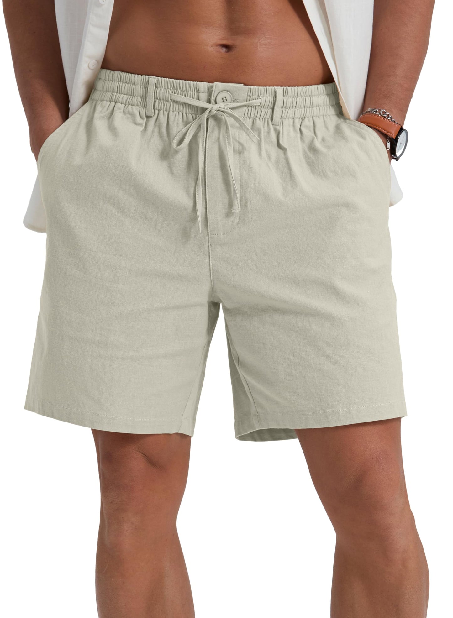 Sailwind Men's Linen Shorts 7" Casual Elastic Waist Drawstring Summer Beach Shorts