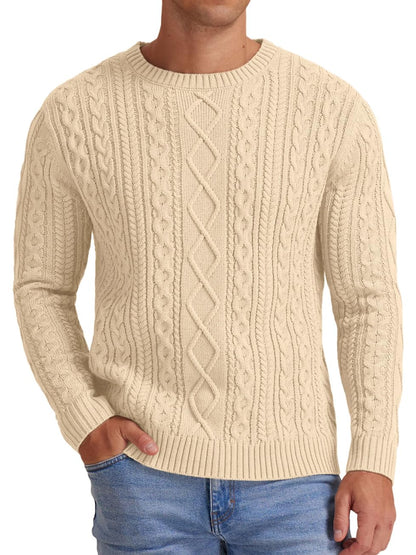 Sailwind Men's Cable Knit Sweater Casual Crewneck Long-Sleeve Fisherman Pullover