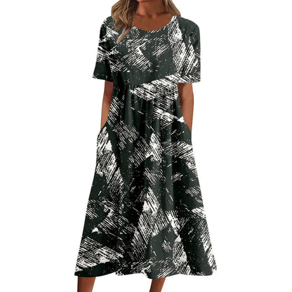 fartey Tshirt Dress for Women 2026 Casual Plus Size Summer Midi Dress Boho Floral Print Loose Flowy Long Dresses with Pockets