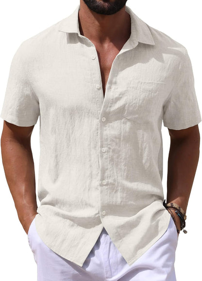 Sailwind Men's Linen Button Down Shirts Short Sleeve Casual Lightwetght Beach Summer Vacation Shirt with Pocket