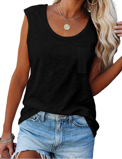 YEXIPO Womens Summer Tank Tops Sleeveless Scoop Neck Loose Fit Cotton Workout Tank Tops with Pocket