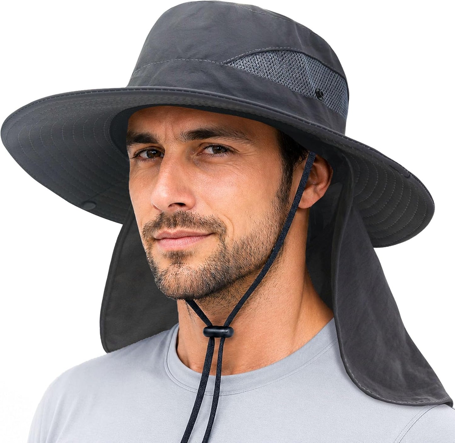 PFFY Sun Bucket Hats for Men Women Fishing Hat UV Protection Wide Brim Beach Safari Hat with Neck Flap