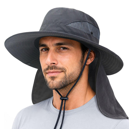 PFFY Sun Bucket Hats for Men Women Fishing Hat UV Protection Wide Brim Beach Safari Hat with Neck Flap