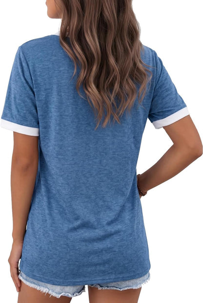 YEXIPO Womens T Shirts Graphic Tees Spring Short Sleeve V Neck Funny Letter Print Casual Loose Cute Summer Tops