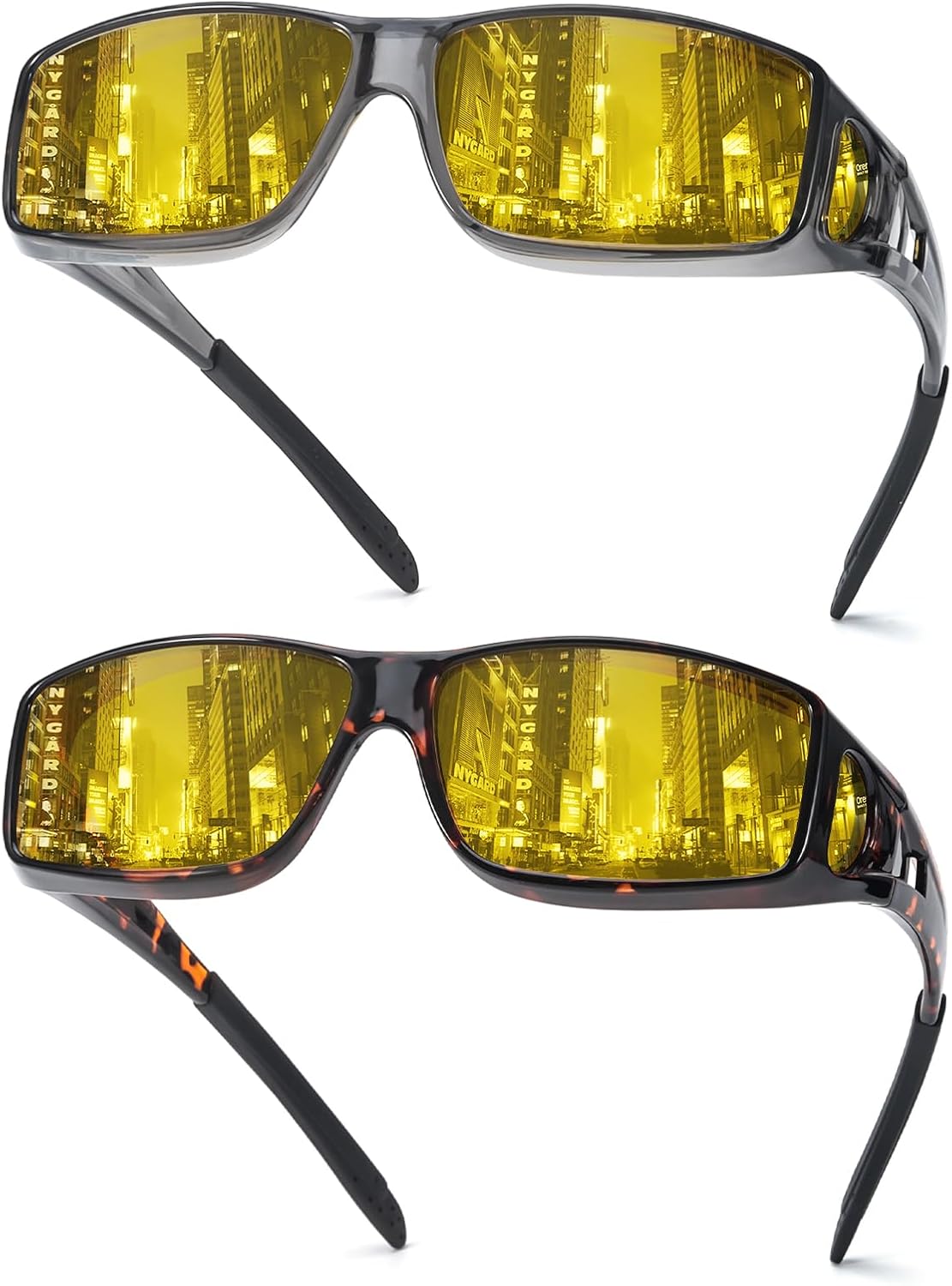 TJUTR Night Vision Driving Glasses Fit Over Glasses for Men Women, Anti Glare Polarized Nighttime Eyeglasses Yellow Lens