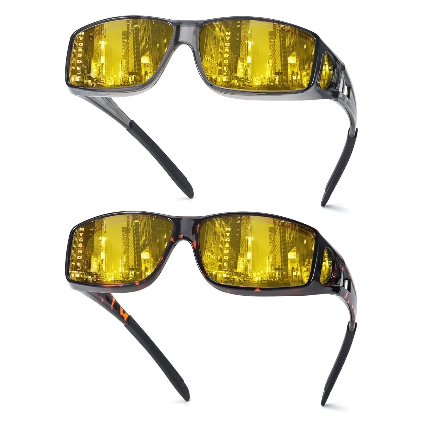 TJUTR Night Vision Driving Glasses Fit Over Glasses for Men Women, Anti Glare Polarized Nighttime Eyeglasses Yellow Lens