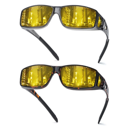 TJUTR Night Vision Driving Glasses Fit Over Glasses for Men Women, Anti Glare Polarized Nighttime Eyeglasses Yellow Lens