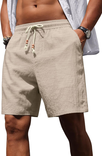 Sailwind Men’s Linen Shorts Casual Summer Elastic Waist Drawstring Lightweight Beach Vacation Shorts with Pockets