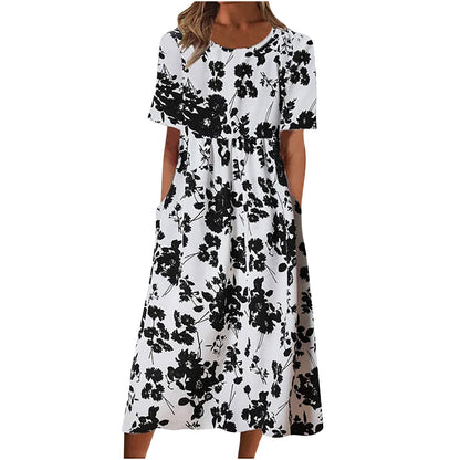 fartey Tshirt Dress for Women 2026 Casual Plus Size Summer Midi Dress Boho Floral Print Loose Flowy Long Dresses with Pockets