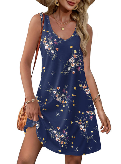 OFEEFAN Womens Summer Dresses 2026 Loose V Neck Sleeveless Sundresses Swimsuit Coverup with Pockets Floral/Plain/Eyelet