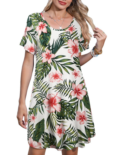 JollieLovin Plus Size Summer T-Shirt Casual Dresses for Curvy Women Flowy Swing