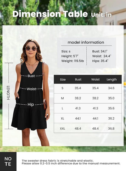 QACOHU Women's Summer Sleeveless V Neck Mini Dress with Pockets Casual Sundress Beach Dresses for Women 2026