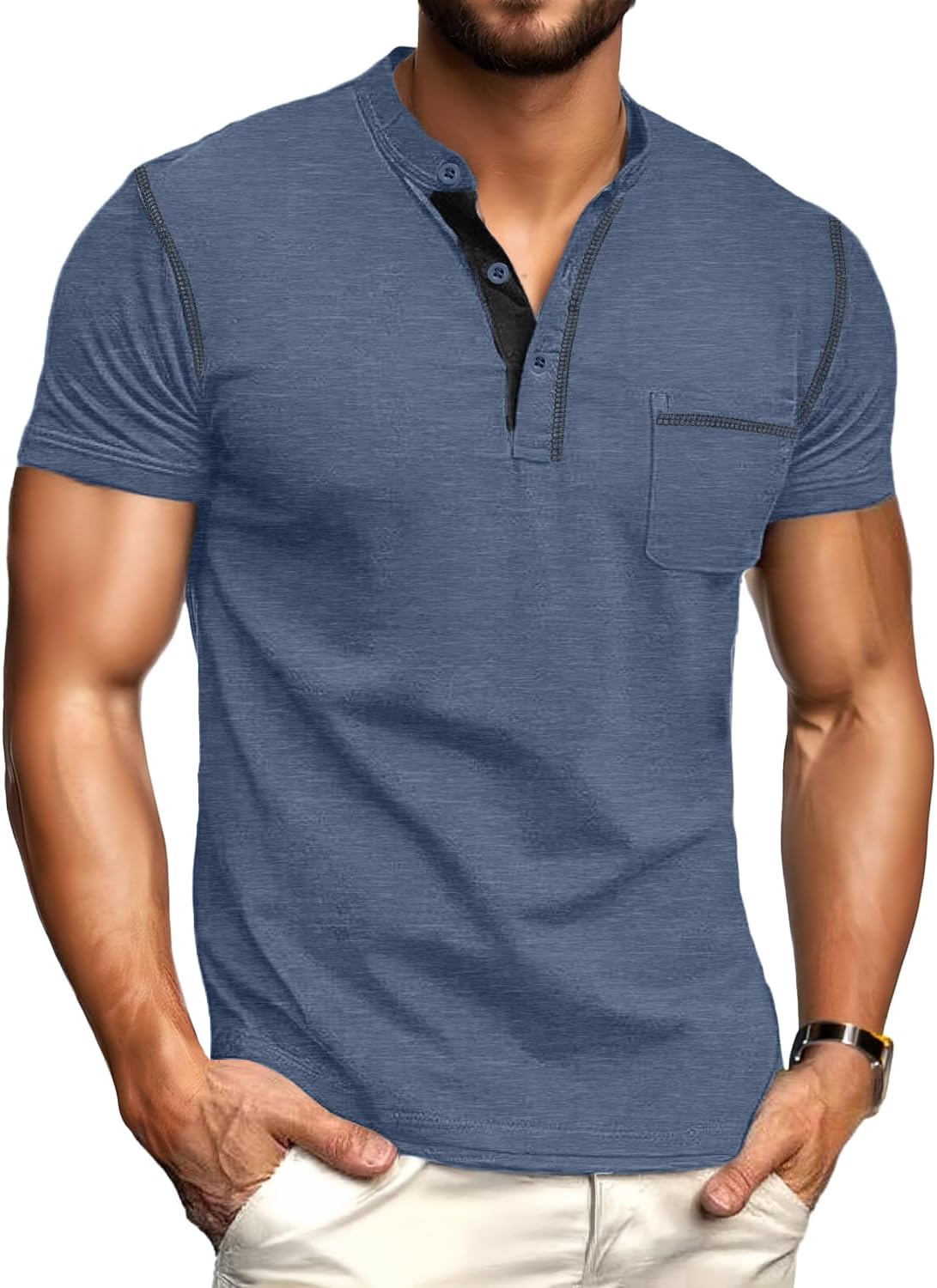 Sailwind Mens Henley Shirts Short Sleeve Summer Casual Classic Cotton T Shirts Pocket Button Shirt
