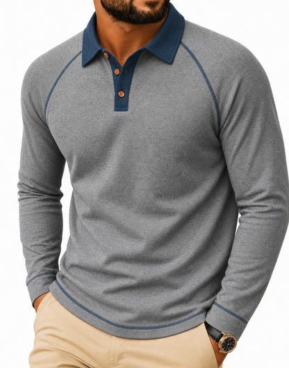 Sailwind Mens Long Sleeve Polo Shirts Fashion Casual Raglan Button Polo Tee Collared Golf Shirt
