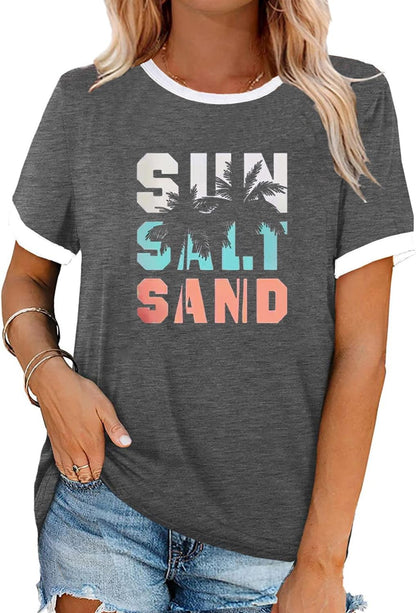 YEXIPO Graphic Tees for Women Short Sleeve Summer Tops Funny Letter Printed Loose Casual T Shirts