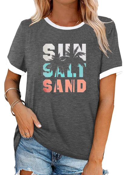 YEXIPO Graphic Tees for Women Short Sleeve Summer Tops Funny Letter Printed Loose Casual T Shirts