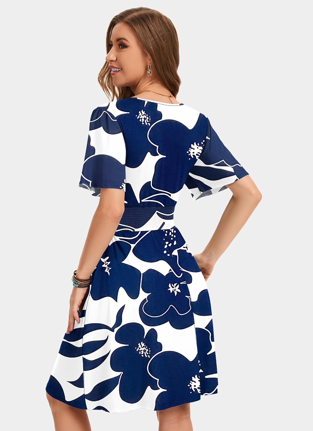AUSELILY Womens Summer Dresses 2026 Ruffle Sleeve Sexy Sundress Floral V Neck Short Wrap Dress with Pockets