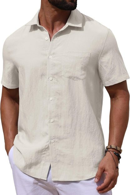 Sailwind Men's Linen Button Down Shirts Short Sleeve Casual Lightwetght Beach Summer Vacation Shirt with Pocket