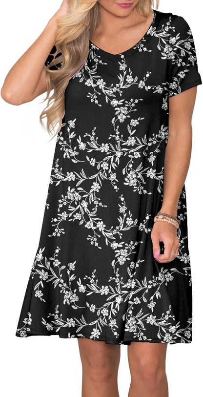 lionstill Women's Casual T Shirt Dress Summer Short Sleeve Swing Dresses with Pockets