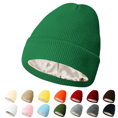 PFFY Womens Satin Lined Beanie Hat Silk Lining Winter Hats Beanies for Women Soft Slouchy Beanie Skull Cap