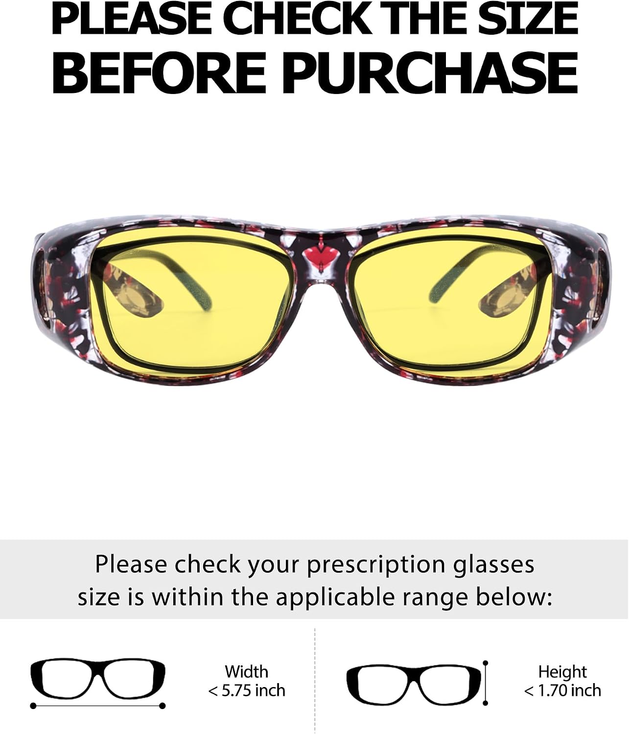 TJUTR Night Vision Driving Glasses for Women Men, Fit Over Wrap Around Eyewear Glasses, Yellow Lens Anti-glare TN8143