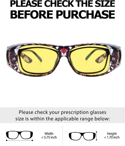 TJUTR Night Vision Driving Glasses for Women Men, Fit Over Wrap Around Eyewear Glasses, Yellow Lens Anti-glare TN8143