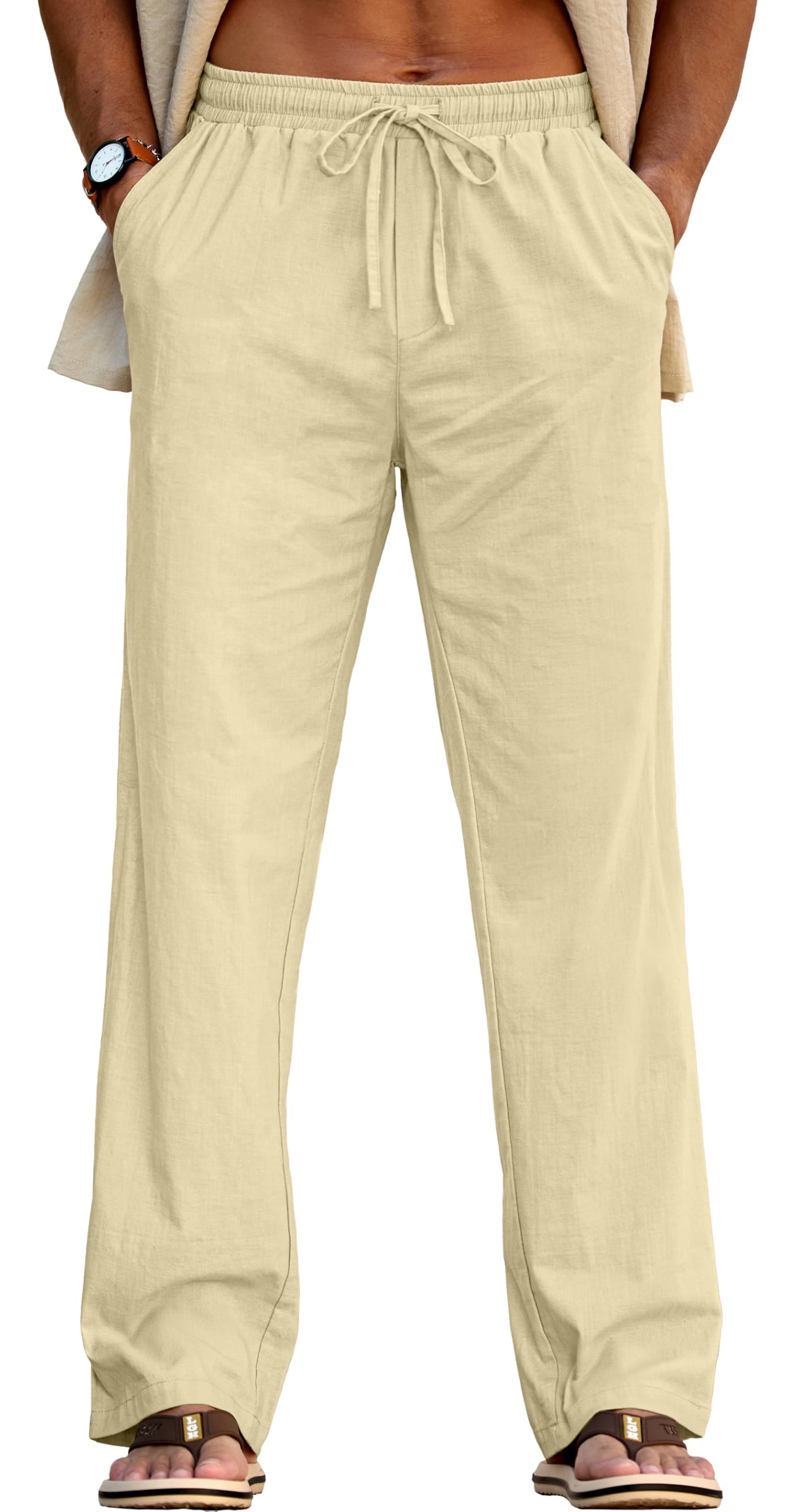 Sailwind Men's Casual Linen Pants Beach Summer Drawstring Elastic Waist Lightweight Pants