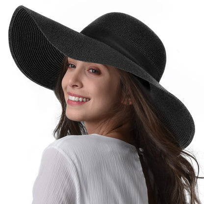 FURTALK Womens Sun Straw Hat Wide Brim Summer Hat Foldable Packable Floppy Beach Hats for Women