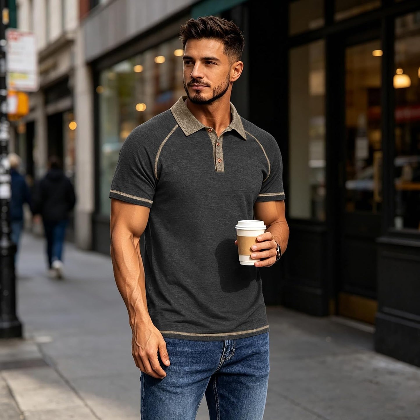 Mens Cotton Polo Shirts Short Sleeve Raglan Collared Casual Summer Fashion Spread Collar Golf Shirts