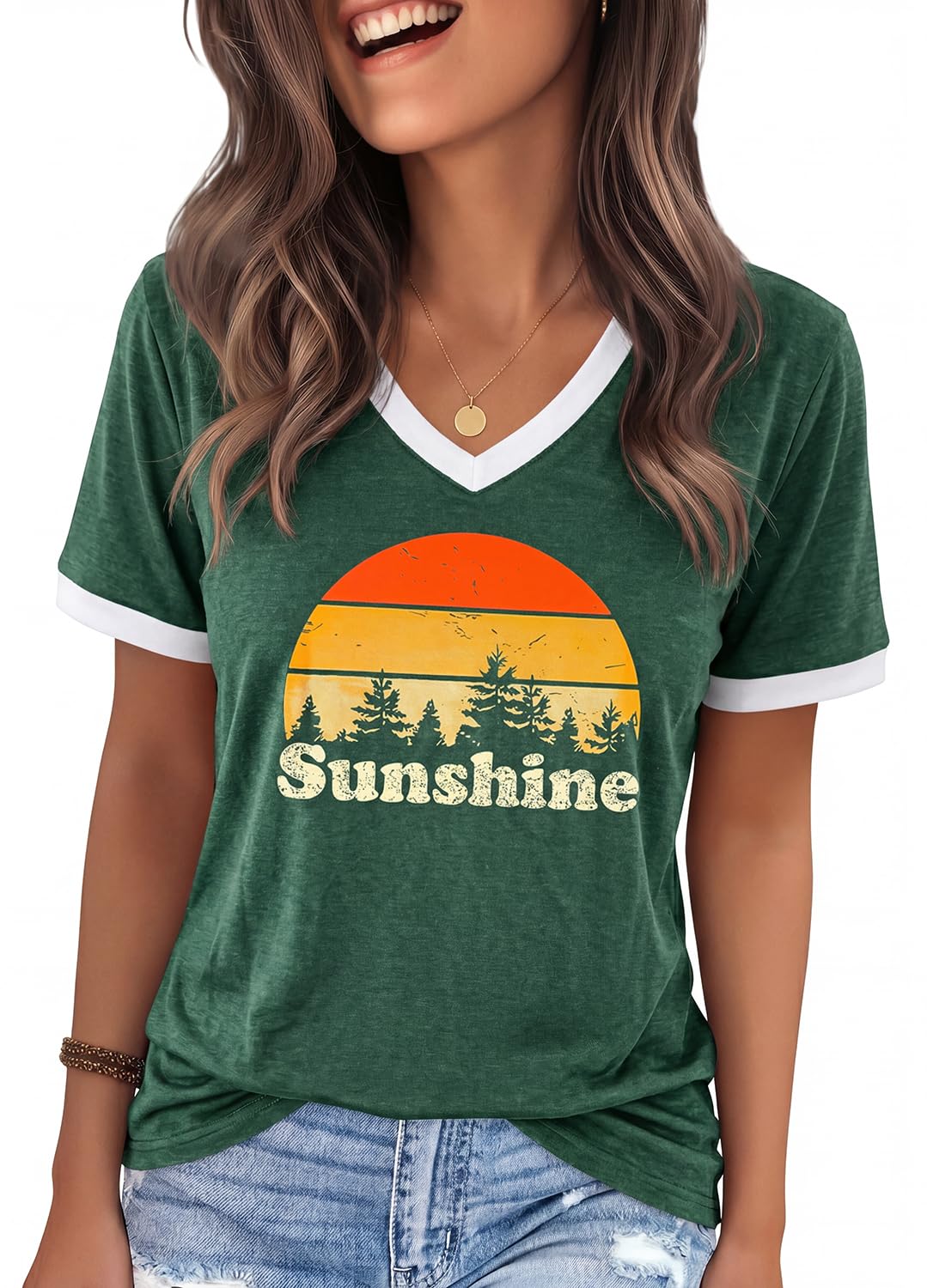 YEXIPO Womens T Shirts Graphic Tees Spring Short Sleeve V Neck Funny Letter Print Casual Loose Cute Summer Tops
