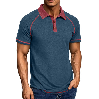 Mens Cotton Polo Shirts Short Sleeve Raglan Collared Casual Summer Fashion Spread Collar Golf Shirts