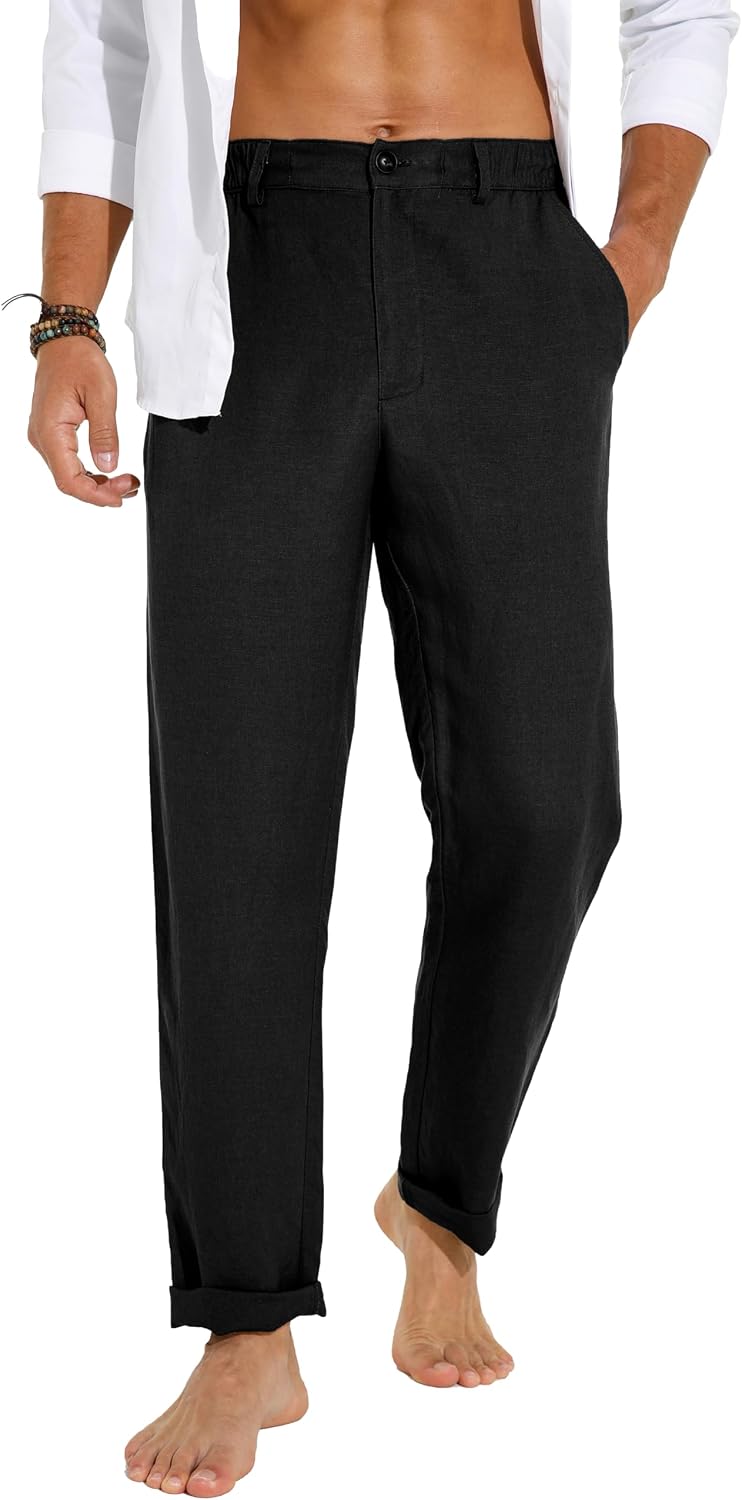 Sailwind Men's Summer Beach Linen Pants Casual Lightweight Elastic Waist Drawstring Loose Pants