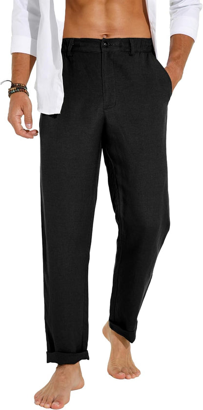 Sailwind Men's Summer Beach Linen Pants Casual Lightweight Elastic Waist Drawstring Loose Pants