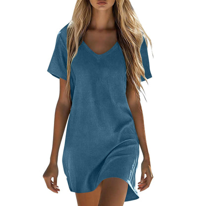 Summer Dresses for Women 2026 Linen Tshirt Dress Casual Beach Vacation Outfits Cotton Boho Short Sleeve Sundresses