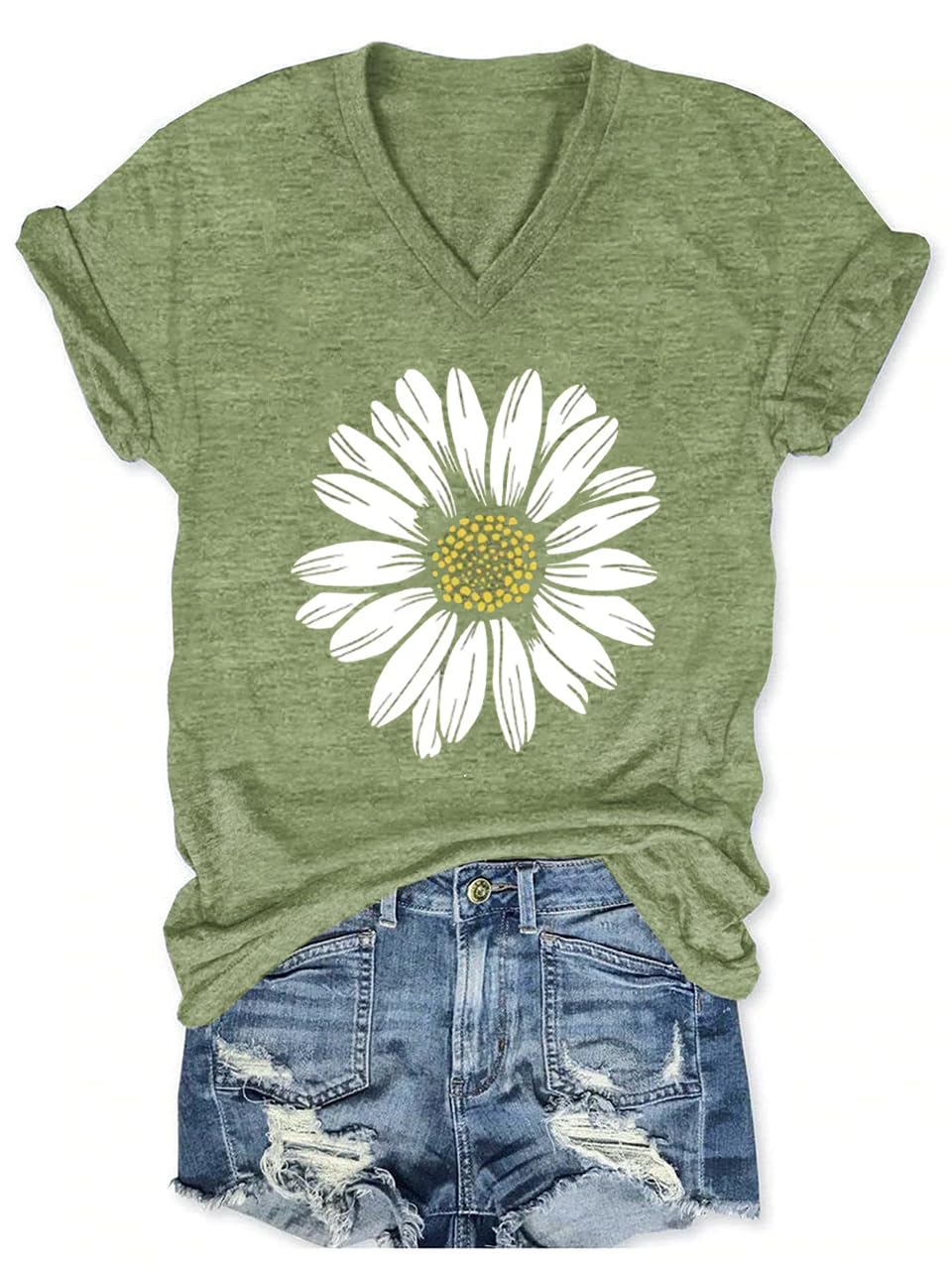 Women's T-Shirts V-Neck Dragonfly Tee Cute Summer Graphic Shirts Vintage Boho Flowers Short Sleeve T Shirt