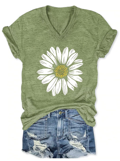 Women's T-Shirts V-Neck Dragonfly Tee Cute Summer Graphic Shirts Vintage Boho Flowers Short Sleeve T Shirt