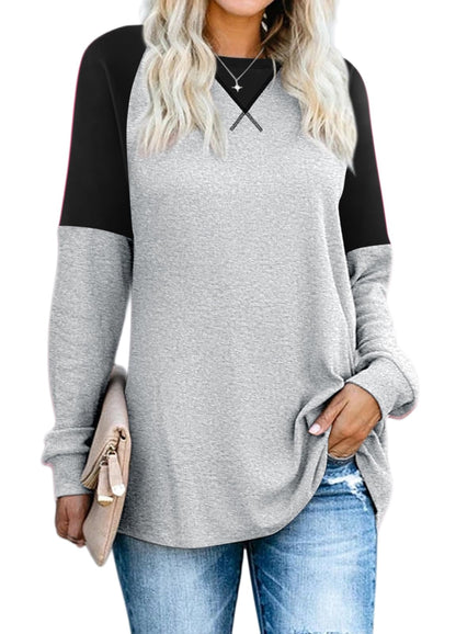 YEXIPO Womens Long Sleeve Shirts Casual Loose Fit Crew Neck Color Block Fall Fashion 2024 Tunic Tops