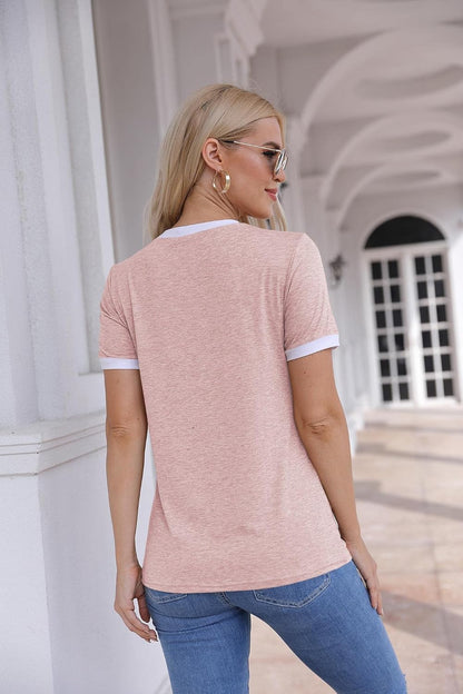 Womens T Shirt Short Sleeve Crew Neck Basic Color Block Tee Tops