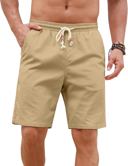Sailwind Men’s Cotton Linen Shorts Casual Elastic Waist Drawstring Summer Beach Vacation Shorts with Pockets