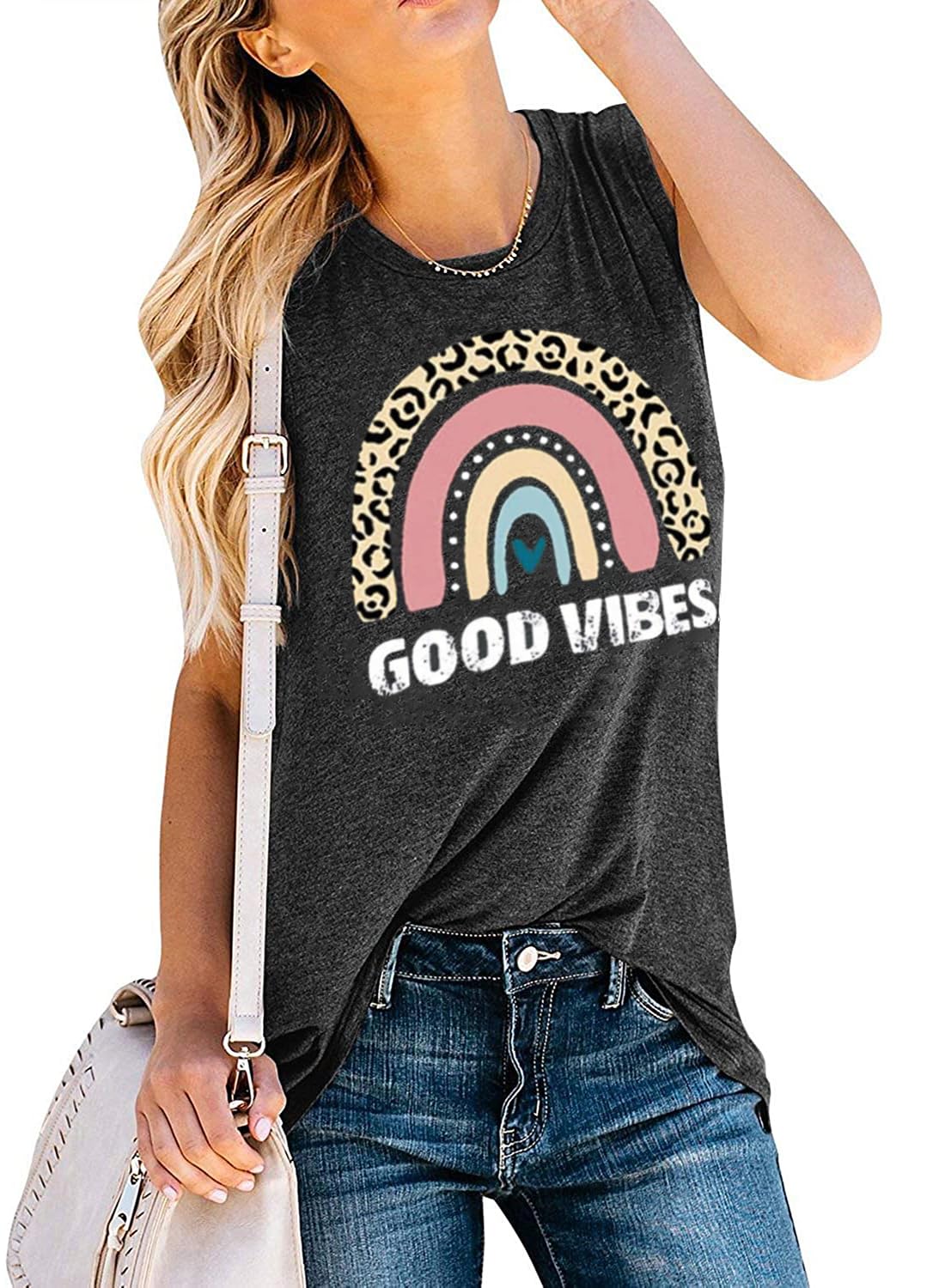 YEXIPO Womens Tank Tops Summer Sleeveless T Shirts Casual Loose Letter Printed Graphic Tees Blouses
