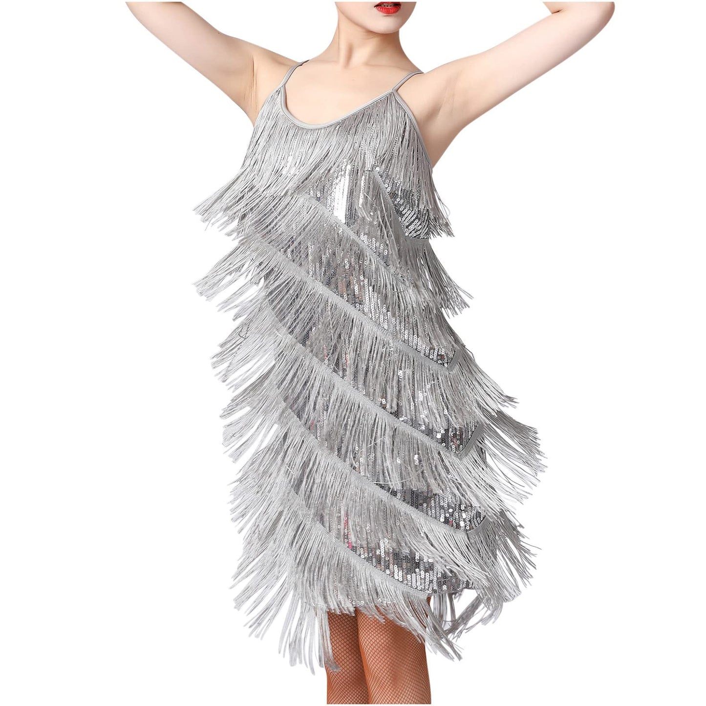 fartey Womens Fringe Dress Spaghetti Strap Sleeveless Tassel Sling Dress Sexy V Neck Backless Cocktail Party Mini Dress