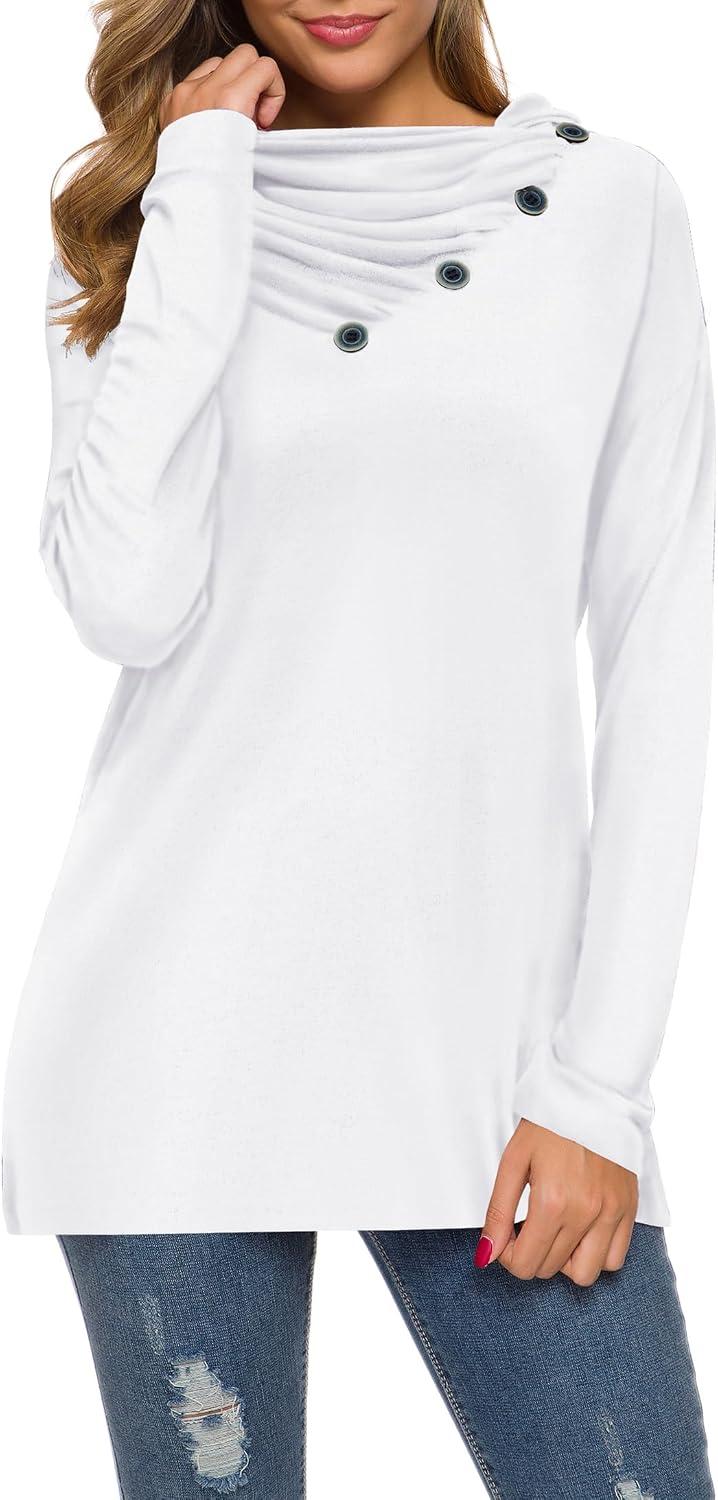 WEACZZY Women's Long Sleeve Shirts Button Cowl Neck Casual Loose Tunic Tops Blouse Dressy Fashion 2026