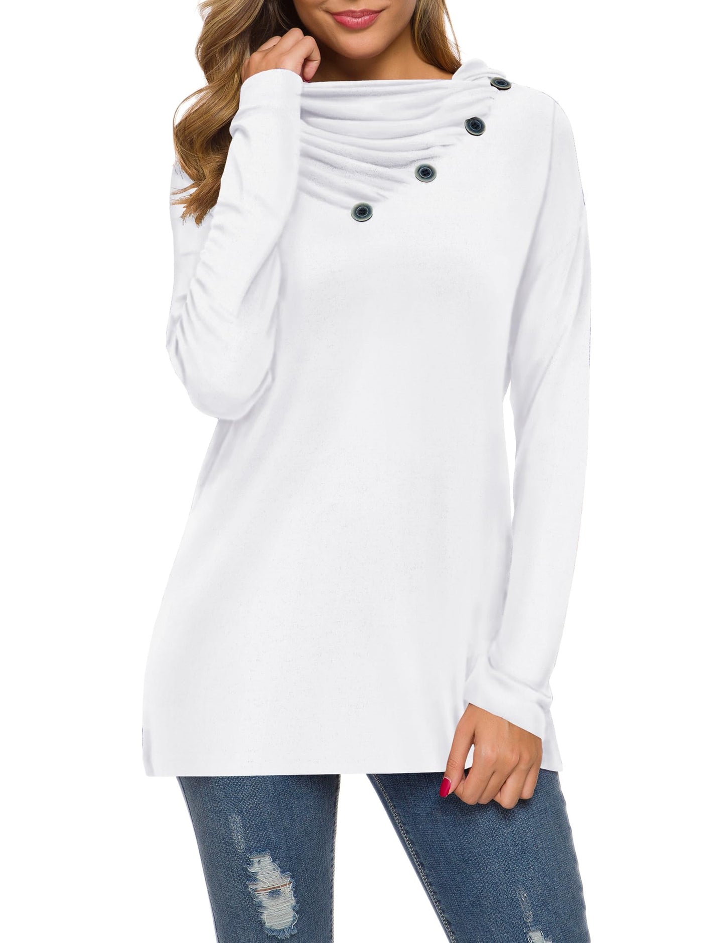 WEACZZY Women's Long Sleeve Shirts Button Cowl Neck Casual Loose Tunic Tops Blouse Dressy Fashion 2026