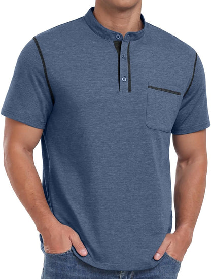 Sailwind Mens Henley Shirts Short Sleeve Summer Casual Classic Cotton T Shirts Pocket Button Shirt