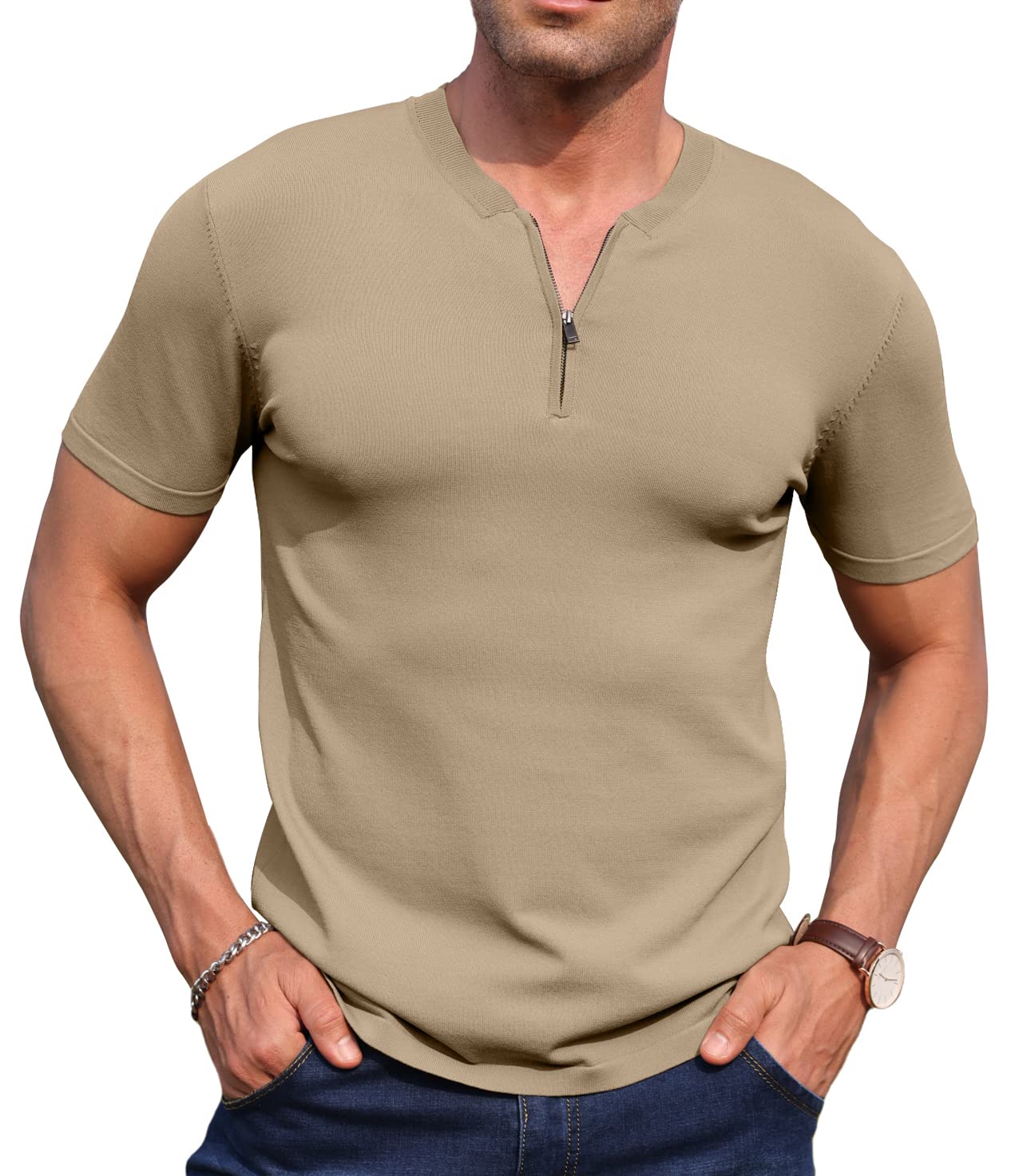 Sailwind Mens Short Sleeve Polo Shirts Quarter-Zip Knit Shirts