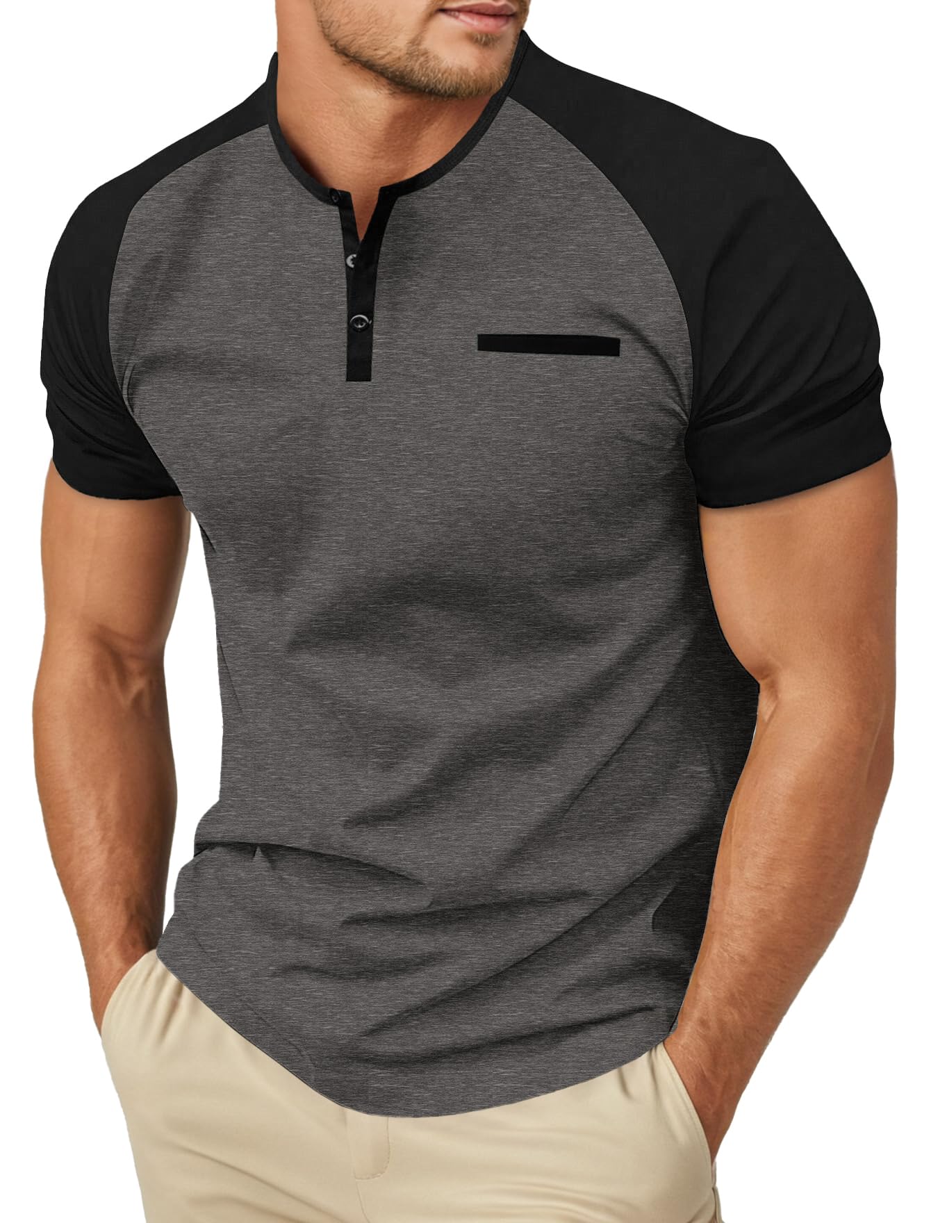 Sailwind Men's Cotton Henley Short Sleeve Casual T-Shirts with Pocket